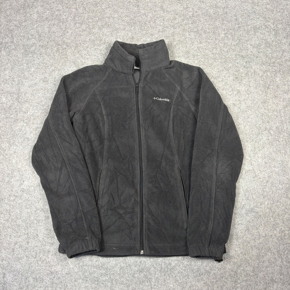 Columbia Womens Fleece Jacket Full Zip Mock Neck Gray Small Outdoor Layer